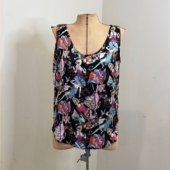 Edgemont 100% Silk Retro Themed Printed Tank Blouse - Size Medium - Picture 4 of 13